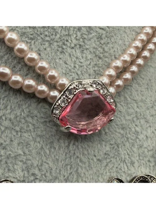 Set of 2 Avon Necklaces Blue Pink Rhinestone Faux Pearl Spring Pastel Nina Ricci - Picture 4 of 15